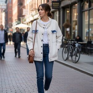 CABI  "Drew" White/Blue Denim Jacket